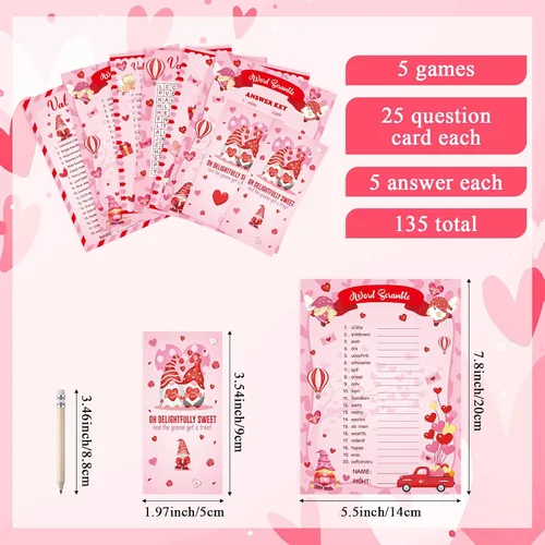 Miniatura 3 de Chinco 127 tarjetas de juegos para el día de San Valentín, juego de bingo para adultos y niños, fiesta del día de San Valentín con lápiz