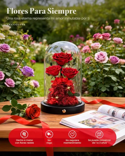 Miniatura 2 de DENIMOMO Rosas para el día de la madre, rosas preservadas rojas en cúpula de cristal, rosas reales para el día de la madre, regalos para esposa