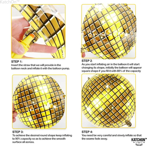 Miniatura 5 de KatchOn, Globos de bola de discoteca dorados, paquete de 6 de 22 pulgadas, globos de discoteca 4D para decoraciones de fiesta de cumpleaños doradas