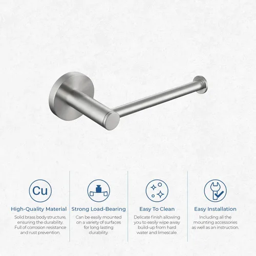 Miniatura 7 de Kibi Portarrollos circulares de papel higiénico – Moderno soporte de papel higiénico montado en la pared, construcción de latón resistente, Níquel