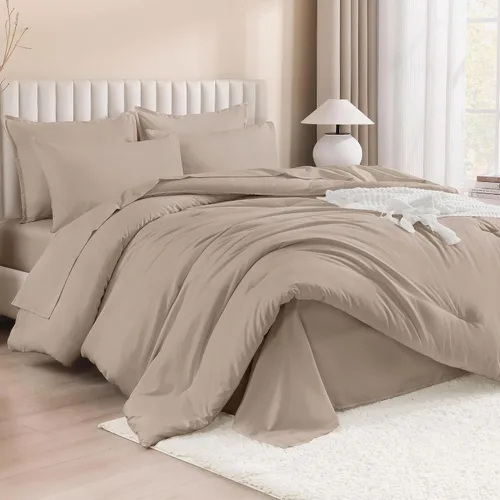 Miniatura 17 de Litanika Cama en una Bolsa King Beige - Juego de Ropa de Cama de 7 Piezas Tamaño King, Juego de Edredón de Cama, Juego de Edredón con Edredón, 02
