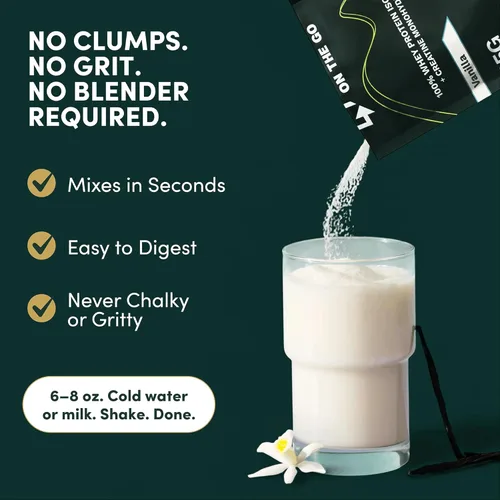 Miniatura 5 de Nutrition On The Go - Paquetes de proteína aislada de suero con creatina – 25g de proteína + 5g de creatina – Polvo de proteína de viaje de porción