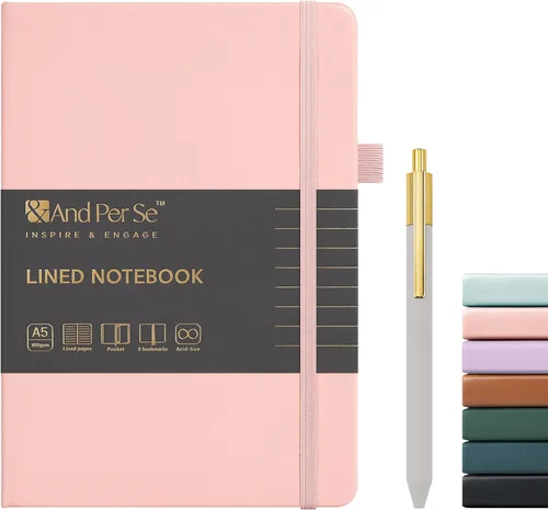 Miniatura 36 de &And Per Se Juego de diario y bolígrafo forrados, cuaderno A5 de tapa dura de cuero con bolígrafo y juego de papelería, 160 páginas de 3.53 oz/m²
