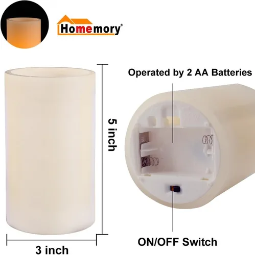 Miniatura 6 de Homemory Velas de cera sin llama de 5 x 3 pulgadas, velas LED de pilar con control remoto y temporizador, luz parpadeante amarilla ámbar
