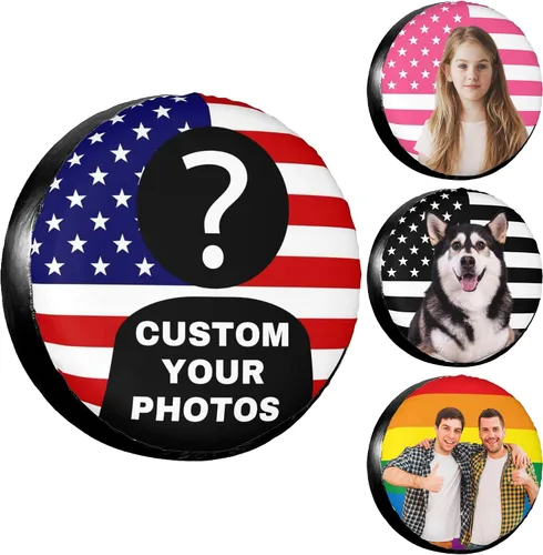 Miniatura 13 de Funda personalizada para neumático de repuesto, cubierta universal para rueda, añade tu propia foto, texto, logotipo, impermeable, a prueba