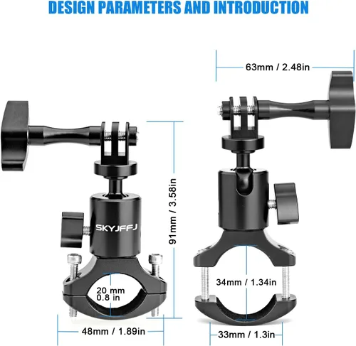 Miniatura 2 de Cabeza de bola cardán cámara bicicleta manillar montaje para Gopro Hero 13 12 11 10 9 8,360 grados giratorio aluminio bicicleta motocicleta montaje