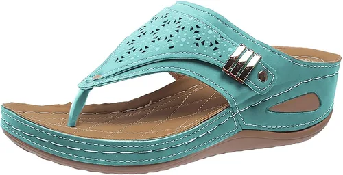 Miniatura 29 de Sandalias ortopédicas con soporte de arco, sandalias planas para exteriores, estilo bohemio, para caminar, cómodas, elegantes, informales