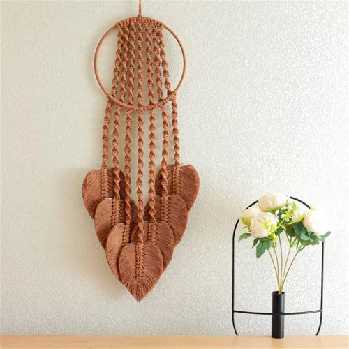 Miniatura 2 de Tapiz de macramé tejido de algodón, atrapasueños, tejido a mano con borlas de plumas, adorno para manualidades, dormitorio, sala de estar, Rosa