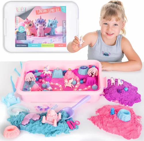Miniatura 10 de Kipipol Caja sensorial - Juego de arena de juguete de helado de 29 piezas con 9 juguetes de arena de helado, 0,77 kg de arena lunar para niños, caja