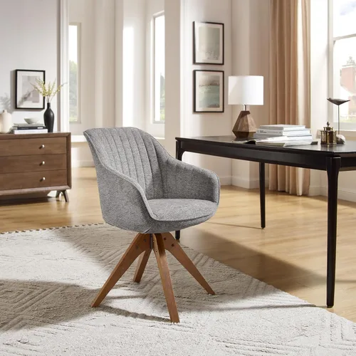 Miniatura 4 de Art Leon Silla de Escritorio - Silla de Oficina Moderna de Mediados de Siglo Sin Ruedas, Silla Giratoria de Acento con Patas de Madera de Roble, Gris