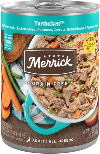 Merrick - Turducken - Comida húmeda para perros, sin granos, 12.7 onzas (paquete de 12 unidades) (favoritos de adultos)