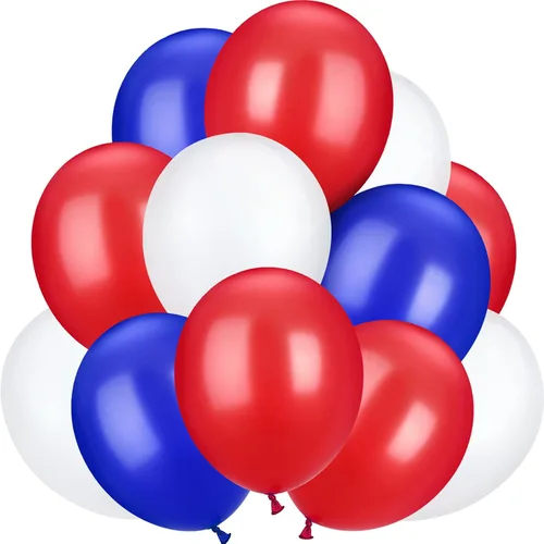 TecUnite 100 globos de látex rojo, blanco y azul, globos patrióticos de 6.6 pulgadas para el 4 de julio, aniversario del 250 aniversario, Día de la