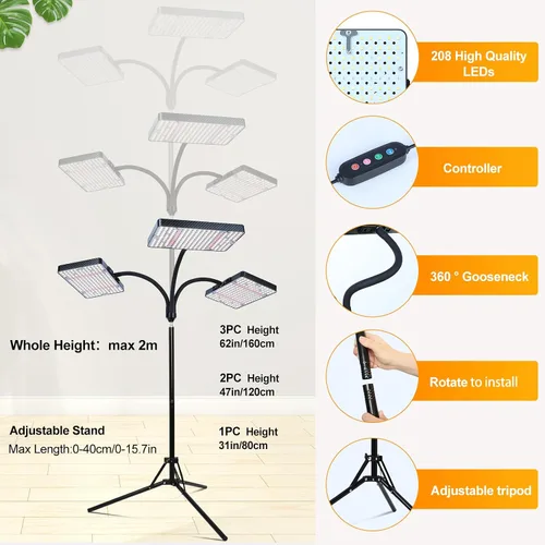 Miniatura 6 de FECiDA Luces de cultivo de 3 cabezales 2026 con soporte mejorado, luces de crecimiento de gran cobertura para plantas grandes de interior, árbol