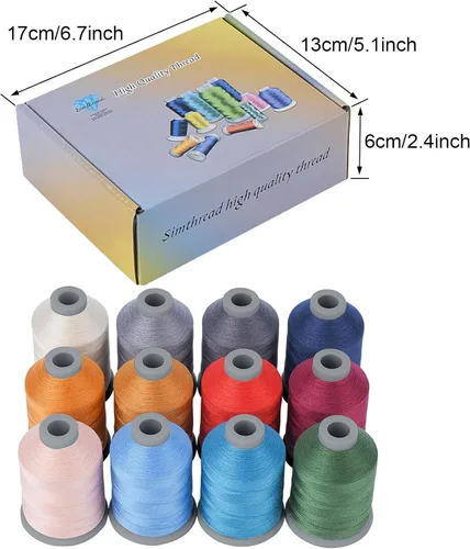 Miniatura 3 de Simthread Hilo de coser para todos los propósitos, 12 carretes tamaño 40D/2 hilo de poliéster para costura, acolchado y máquina de coser, prácticos