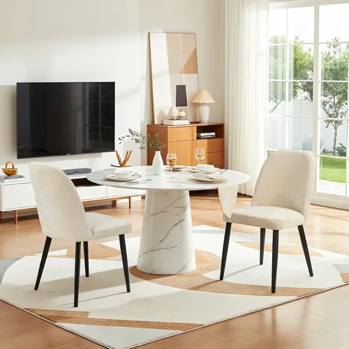 Miniatura 6 de Juego de 2 sillas de comedor tapizadas, sillas de comedor de tela moderna de mediados de siglo, sillas de cocina con asiento acolchado y patas
