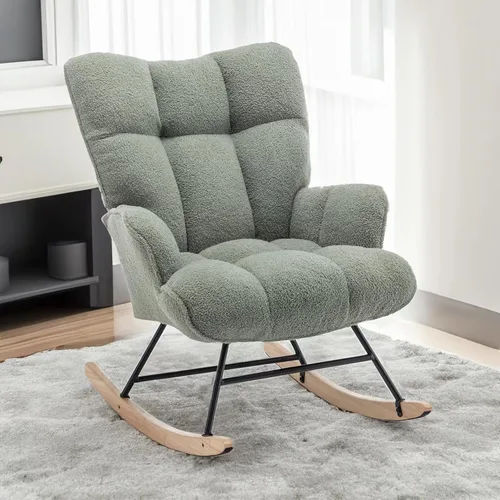Miniatura 9 de SAETSFEG Mecedora de Guardería Teddy Tapizada Silla Mecedora Deslizante Silla de Acento Mecedora Asiento Acolchado con Respaldo Alto Sillón Silla