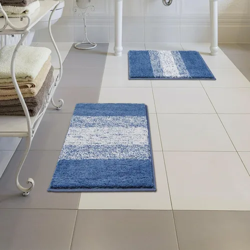 Miniatura 7 de Vaukki Juego de 2 alfombras de baño suaves de lujo, antideslizantes, lavables, de felpa, peludas, absorbentes, a rayas, para bañera, baño y ducha