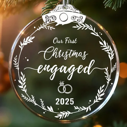 Regalos de compromiso para parejas 2025, nuestro primer adorno de cristal de compromiso de Navidad, regalos para parejas recién comprometidas,