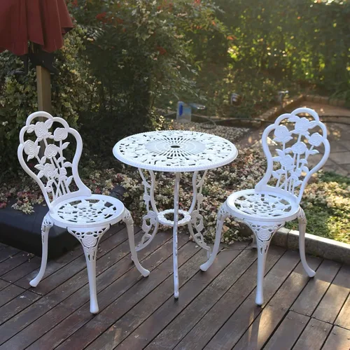 Miniatura 6 de Juego de bistró de 3 piezas, juego de patio exterior, juego de mesa de bistró de aluminio fundido antioxidante para muebles de porche delantero
