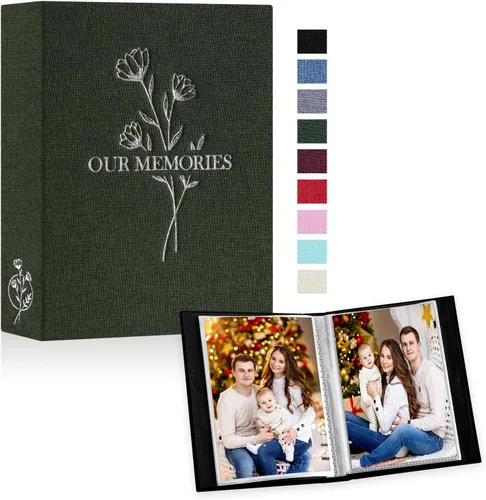 Miniatura 31 de Lanpn Álbumes de fotos pequeños de 4 x 6 pulgadas, 50 imágenes, paquete de 2 unidades, mini capacidad de lino Our Memories, juego de bolsillos