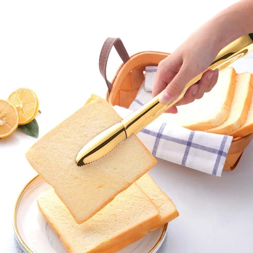 Miniatura 5 de Paquete de 2 pinzas de acero inoxidable doradas de 9 pulgadas, antideslizantes y de fácil agarre, clip de bloqueo inteligente, práctico utensilio