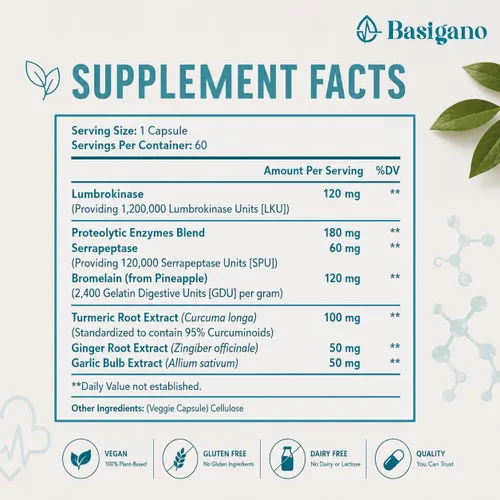 Miniatura 2 de Suplemento de lumbroquinasa, 1,2 millones de LKU - Cápsulas de 120 mg, potente alternativa de nattoquinasa con enzimas proteolíticas y mezcla