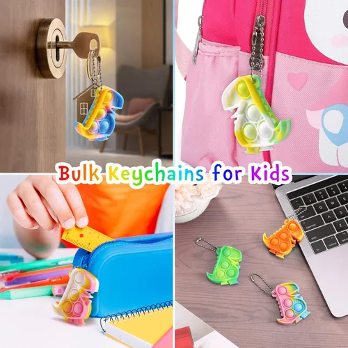 Miniatura 5 de Regalos de fiesta de dinosaurios, llaveros de dinosaurio para niños, recuerdos de fiesta, juguetes fidget a granel, paquete de 30 mini llaveros