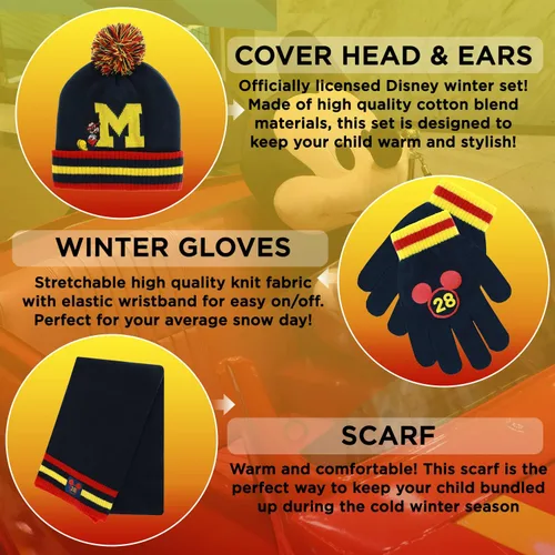 Miniatura 2 de Mickey Mouse - Gorro de invierno para niños bufanda y guantes de nieve juego de 3 piezas suave y cálido para exteriores para niños y niños pequeños