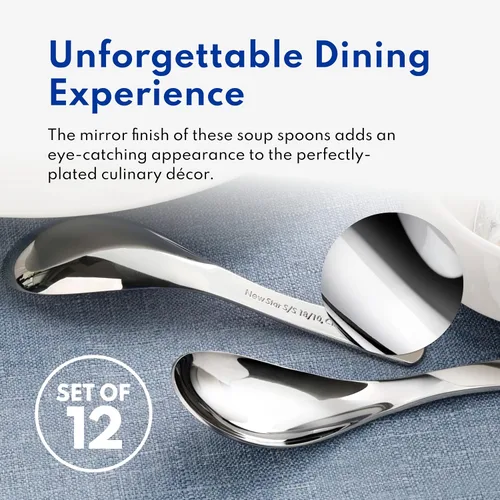 Miniatura 4 de New Star Foodservice 1029062 - Cucharas de sopa de acero inoxidable extra resistentes 18/10, juego de 12
