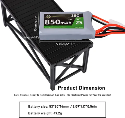 Miniatura 8 de Batería SCX24 7.4V Lipos 2S 360mAh recargable mini batería de litio con JST y MJ y PH2.0 y MX2.0 enchufe de descarga apto para SCX24 RC Car WLtoys