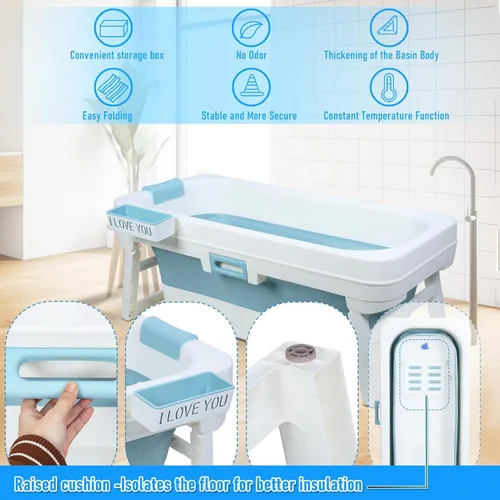 Miniatura 3 de Bañera portátil plegable para adultos, bañera de hielo, bañera independiente de 51 pulgadas para ducha, bañera de sentada, bañera plegable