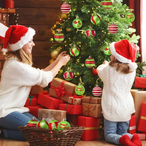 Miniatura 2 de Tsorode 12 adornos para árbol de Navidad, adornos de bola de Navidad de 2.4 pulgadas para árbol, bombillas colgantes brillantes rojas y verdes