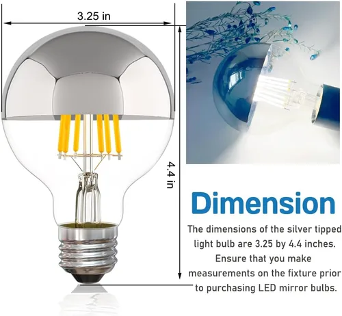Miniatura 4 de Bombilla media cromada de 6 W (equivalente a 60 vatios), globo G25 regulable de 5000 K, bombilla LED Edison decorativa con punta plateada, base E26