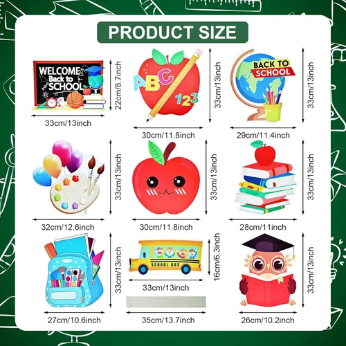 Miniatura 2 de Juego de 10 carteles de regreso a la escuela con estacas, diseños surtidos de manzana, búho y autobús escolar para decoración de jardín y césped al