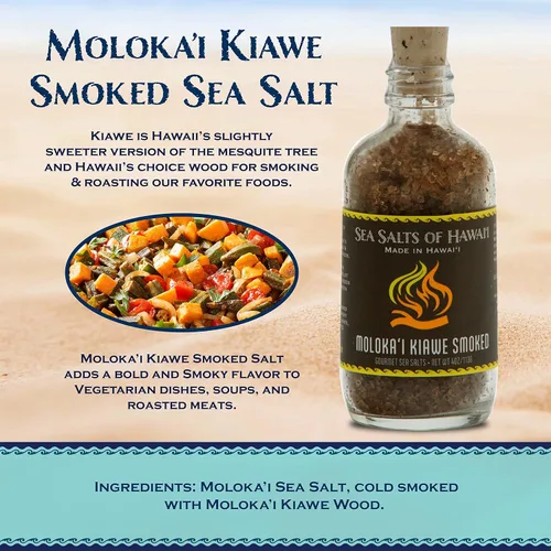 Miniatura 2 de Sea Salts of Hawaii Molokai Kiawe Mesquite - Sal marina hawaiana ahumada, botella de 4 onzas, fabricada en Hawái