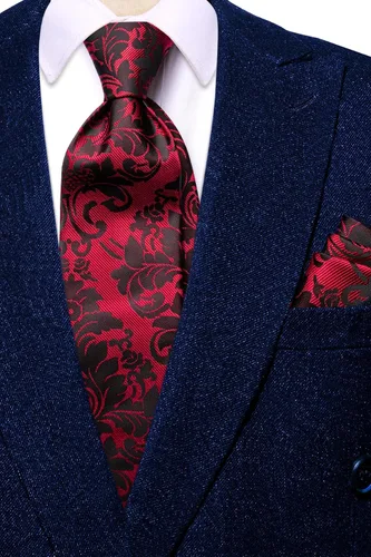 Miniatura 320 de Hi-Tie Corbatas de seda para hombre, diseño de cachemira a rayas, con bolsillo, gemelos cuadrados, conjunto formal de negocios