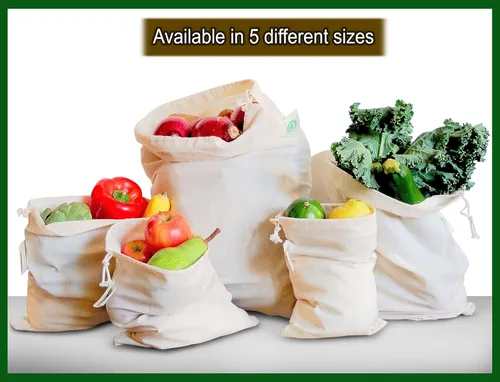 Miniatura 3 de Bolsas reutilizables de algodón lavables – Bolsas de algodón orgánico para verduras – Bolsa de tela con cordón – Bolsas de tela de muselina