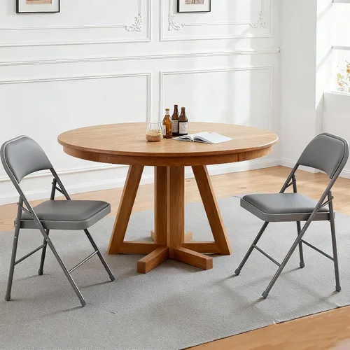 Miniatura 8 de Simple Deluxe Juego de 2 sillas de comedor, cojín de cuero, plegable, moderno, para cocina, con respaldo acolchado y patas de metal, asiento Negro