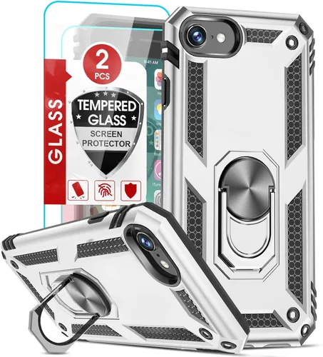 Miniatura 9 de LeYi Funda para iPhone SE con 2 protectores de pantalla de vidrio templado, funda de grado militar con soporte de anillo magnético para iPhone SE