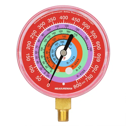 Miniatura 10 de MEASUREMAN Medidor de presión para refrigeración, esfera de 3-1/8", esfera azul, montaje inferior de 1/8" NPT, 30inHg-0-250psi, rango retardado