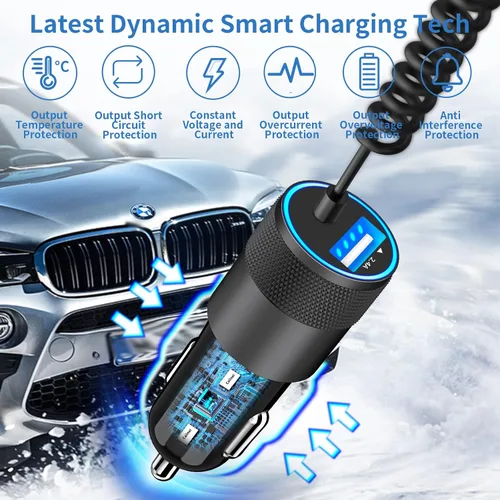 Miniatura 6 de Certificado MFi: cargador de coche para iPhone de carga rápida, cargador USB Caiinei 4.8A cargador de coche de carga rápida adaptador de encendedor