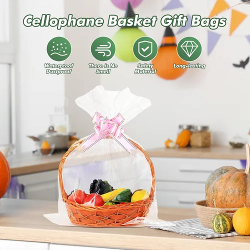 Miniatura 4 de Paquete de 25 bolsas grandes de celofán de 24 x 30 pulgadas, bolsas de plástico transparente extra grandes de 0.091 in de grosor para cesta