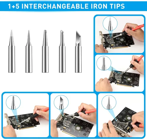 Miniatura 7 de Kit de soldador mejorado, 60 W, con temperatura ajustable, herramienta soldadora con interruptor de encendido/apagado, para reparaciones eléctricas