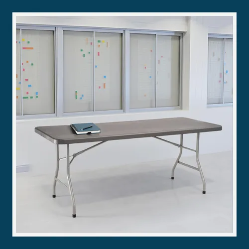 Miniatura 13 de OEF Furnishings OEFBT Series Mesa plegable rectangular de grado comercial, diseño de resina moldeada por soplado de alta resistencia con marco