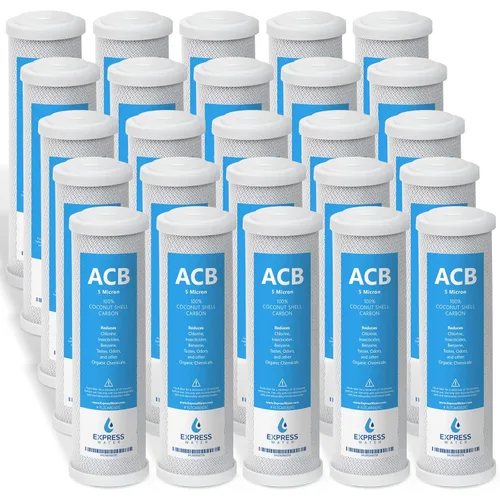 Express Water - Cartucho de filtro de repuesto de cáscara de coco de 10 pulgadas con bloque de carbono para sistema RO de ósmosis inversa, 9.78 x