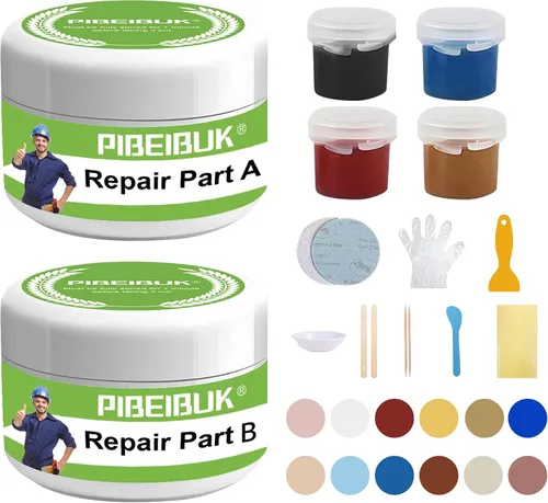 Kit de reparación superficial PIBEIBUK para bañeras, azulejos, encimeras - Corrige esquirlas, grietas, arañazos, agujeros (fibra de vidrio,