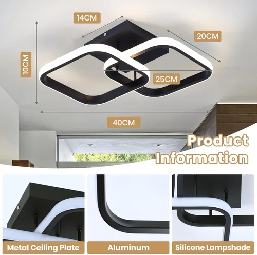 Miniatura 5 de CANEOE Luminaria de Techo LED, 4500K Luminarias Modernas para Pasillo Iluminación de Techo, Luces Cuadradas Negras Pegadas al Techo para Baño Negro