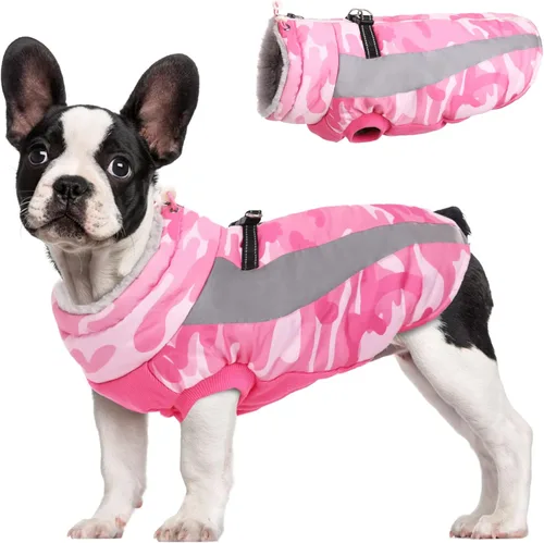 Miniatura 11 de FUAMEY Chaquetas de invierno para perros grandes, abrigo para perros con arnés incorporado, trajes de nieve impermeables para perros, cálido abrigo