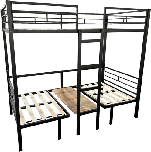 Miniatura 6 de KEIKI Cama tipo loft de tamaño matrimonial con escritorio integrado y dos cajones de almacenamiento, base de cama de metal con mesa y diseño
