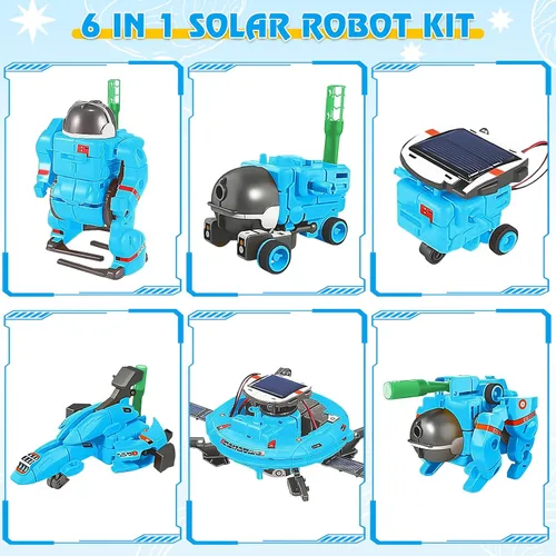 Proyectos STEM para niños de 8 a 12 años Kit de robot solar 6-en-1 Juguetes espaciales para niño niña de 10 años Regalo Juguetes Kits de ciencia Azul